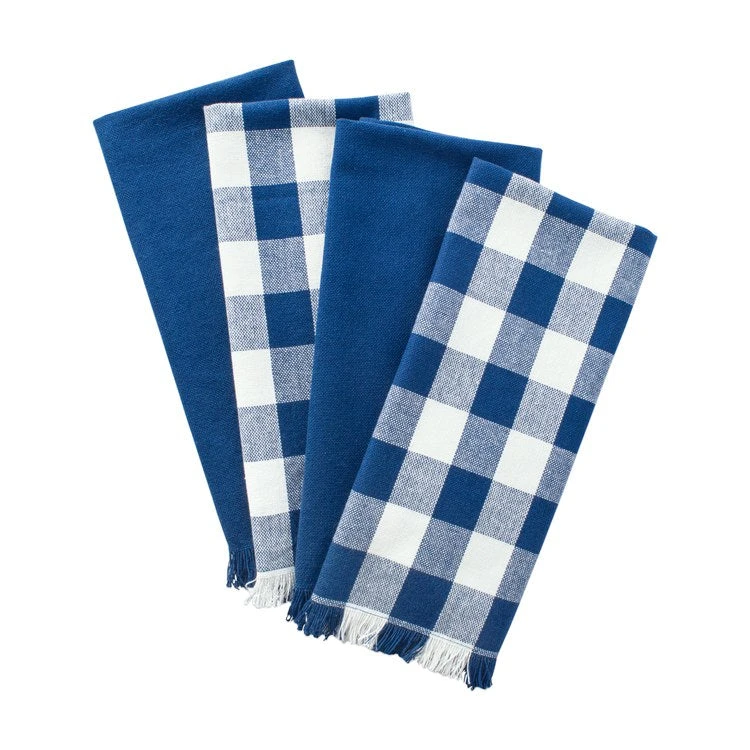 DII Assorted Navy Heavyweight Fringed Dish Towels Set Of 4 - Image 6