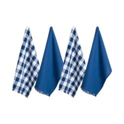 DII Assorted Navy Heavyweight Fringed Dish Towels Set Of 4