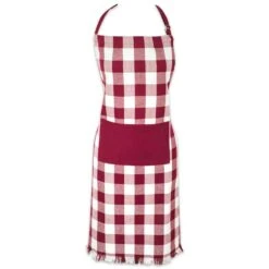 DII Wine Heavyweight Check Fringed Chef Apron