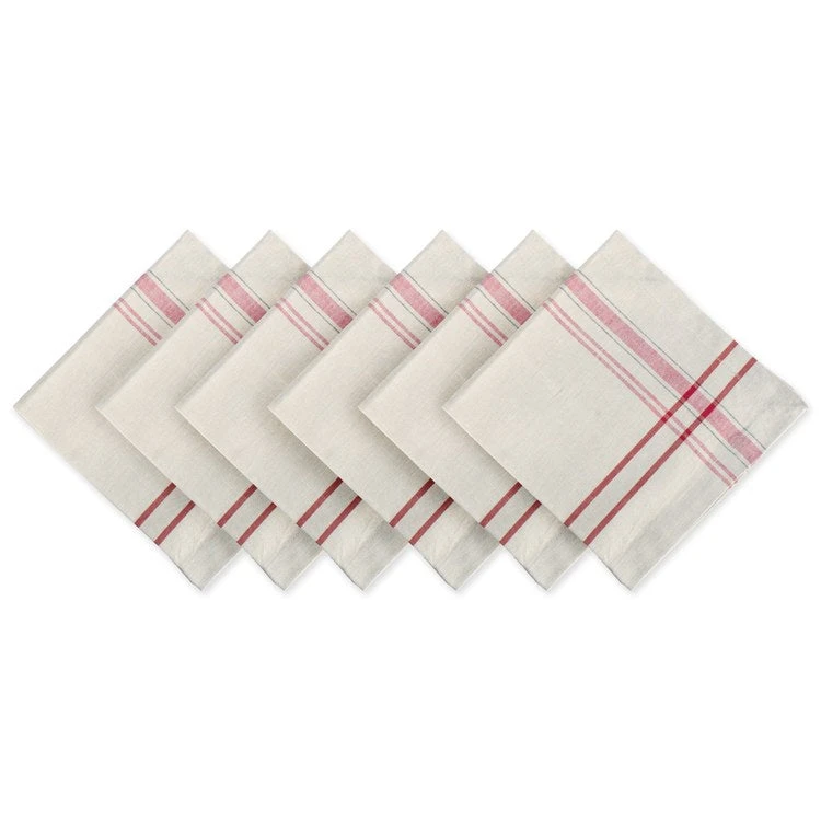 DII Red French Stripe 20" X 20" Napkins Set Of 6