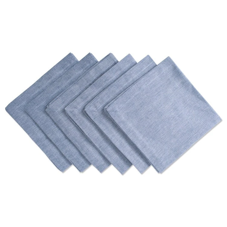 DII Blue Solid Chambray 20" X 20" Napkins Set Of 6