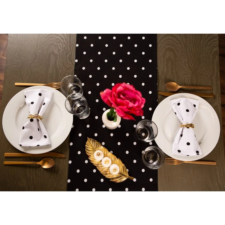 DII Reversible Polka Dot White/Black 72" X 14" Table Runner - Image 5