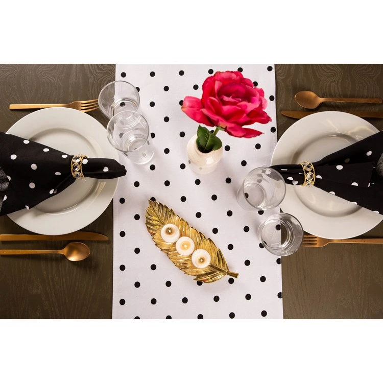 DII Reversible Polka Dot White/Black 72" X 14" Table Runner - Image 9