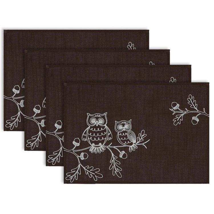Embroidered Owls Placemats Set Of 4