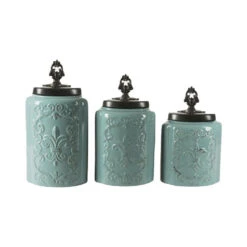 American Atelier Blue Antique Canisters Set Of 3