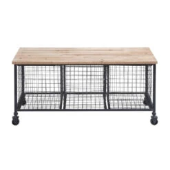 Metal And Wood Three-Bin Storage Cart