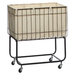 24" X 16" X 26" Black Metal Rectangular Rolling Laundry Cart With Canvas Liner