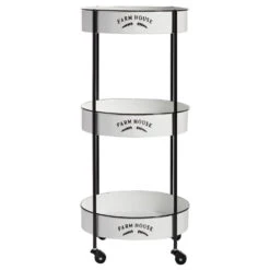 16" X 34" Three-Tier Round White Farmhouse Metal Storage Cart