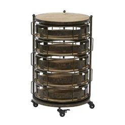 17" X 28" Brown Metal Farmhouse Storage Cart With Swing-Out Trays