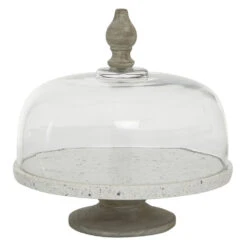 White Glass And Iron Cake Stand With Cloche