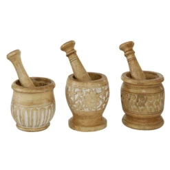 Mango Wood Country Cottage Mortar & Pestel Set Of 3