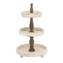 White Wood Farmhouse Three-Tier Tray Stand