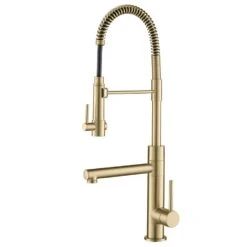 Brushed Gold Artec Pro 2-Function Commercial-Style Pre-Rinse Kitchen Faucet With Pull Down Spring Spout And Pot Filler