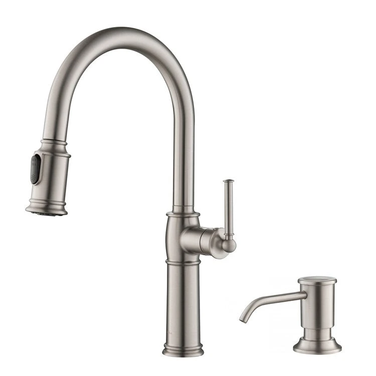 Sellette Traditional Single Handle Pull Down Kitchen Faucet With Soap Dispenser And Deck Plate - Image 2