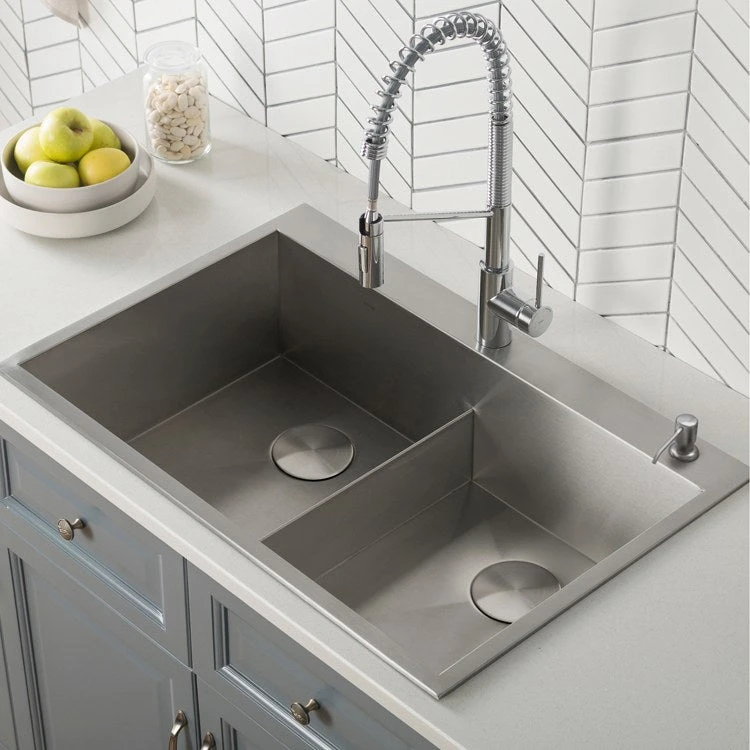 Pax 33" X 22" Pax Double Bowl 16-Gauge Stainless Steel Zero-Radius Drop-In Kitchen Sink With Two Holes - Image 2