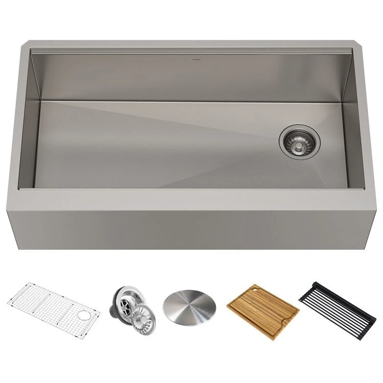 Kore Workstation 36" Single Bowl 16-Gauge Stainless Steel Flat Apron-Front Kitchen Sink With Accessories (Pack Of 5) - OPEN BOX - Image 2