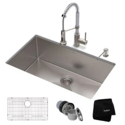 Standart Pro 32" 16-Gauge Kitchen Sink Combo Set With Bolden 18" Kitchen Faucet And Soap Dispenser