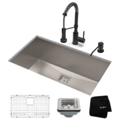 Pax 31.5" 16-Gauge Kitchen Sink Combo Set With Bolden 18" Kitchen Faucet And Soap Dispenser