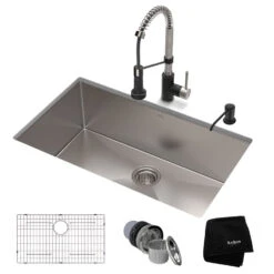 Standart Pro 30" 16-Gauge Kitchen Sink Combo Set With Bolden 18" Kitchen Faucet And Soap Dispenser